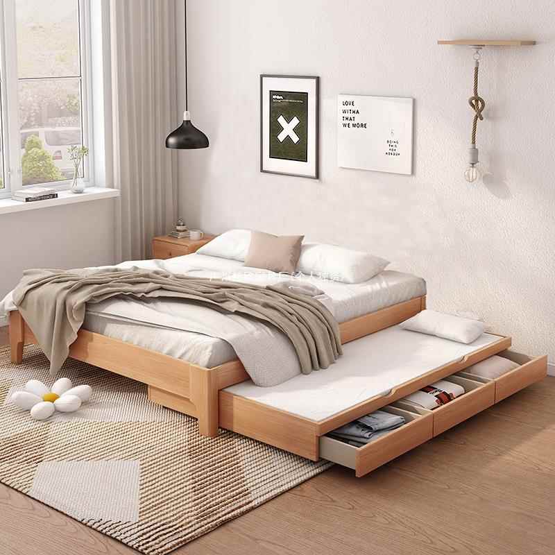 实木儿童床榻榻米1.25米储物床单人双人无床头床推拉床拖床子母床