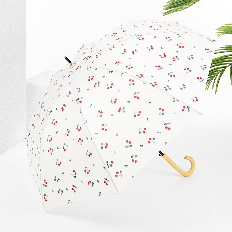 日系小清新8骨直杆伞长柄雨伞简约花色创意潮流复古男女木手柄伞