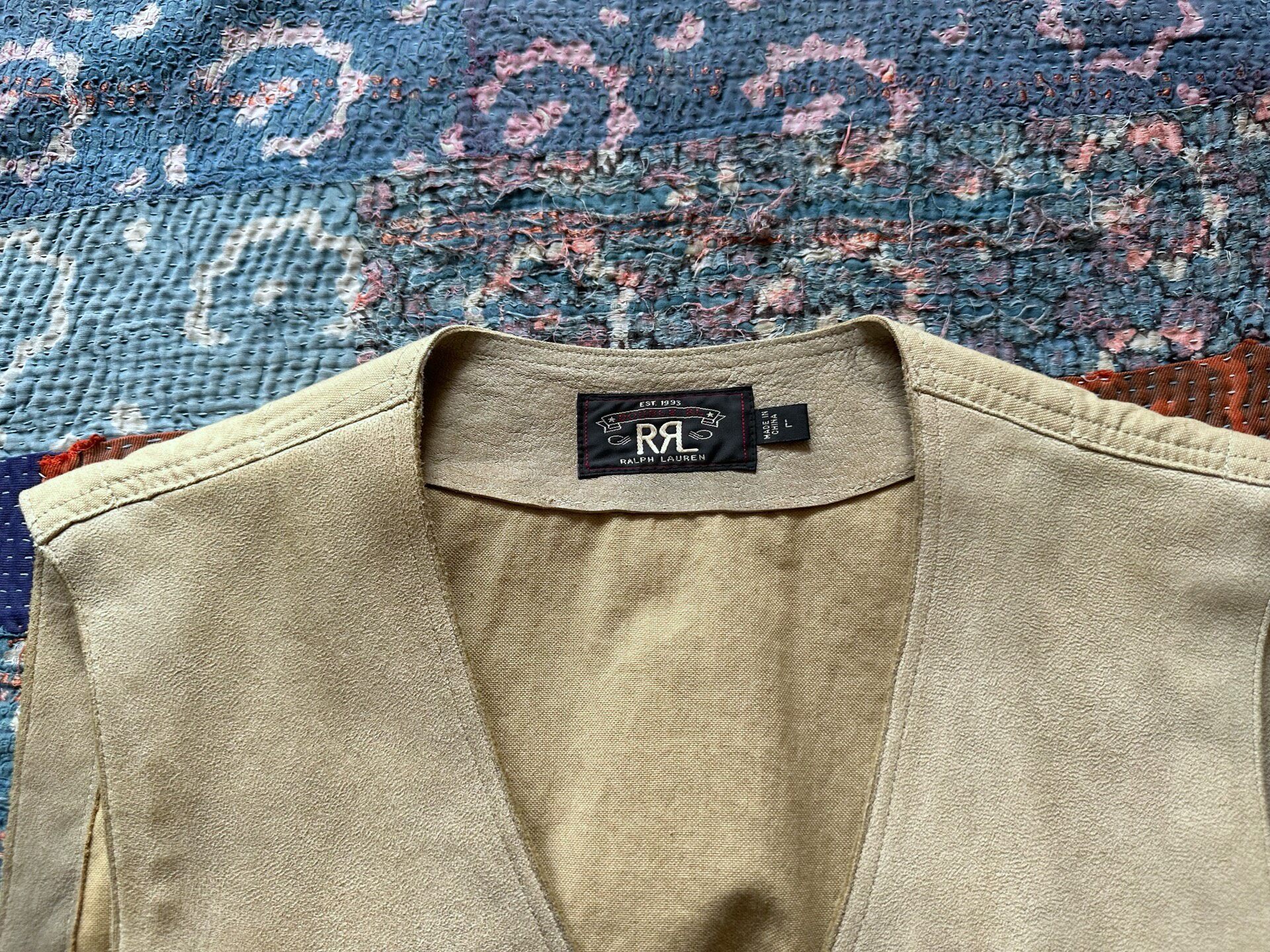 RRL Vintage Fringe Beige Vest L — detail