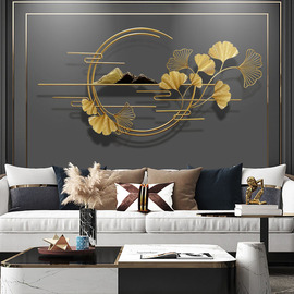 新中式山水钛金壁饰客厅电视，沙发背景墙面装饰挂件银杏叶铁艺壁挂