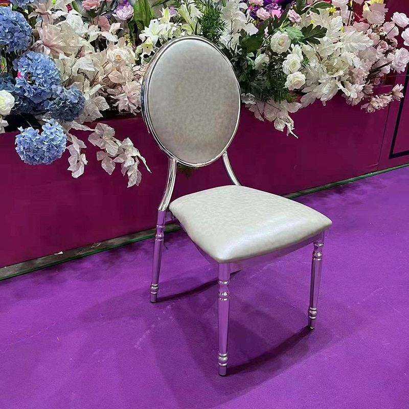 酒店宴会婚礼堂金属简约现圆形靠背铁艺竹节椅坐垫皮革太阳椅