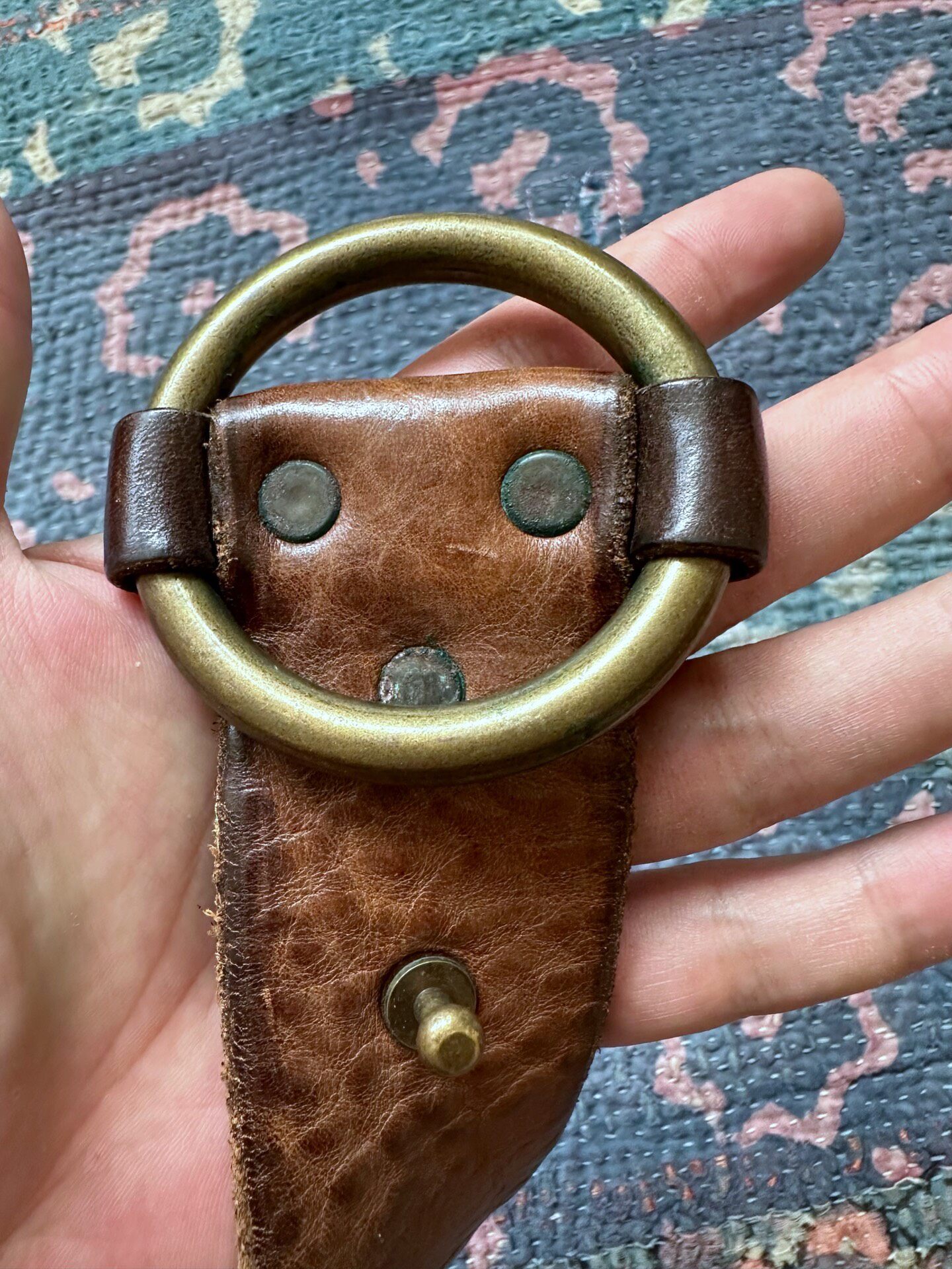 RRL Brown Leather Round Buckle Belt — back