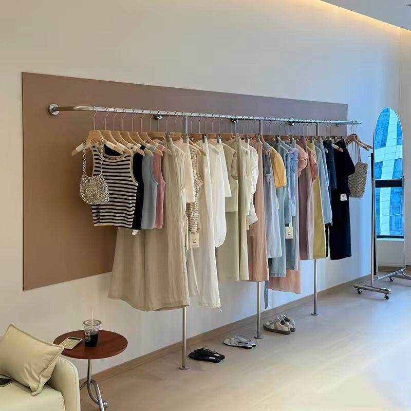 银色服装架男女衣架展示架简约货架悬吊式天花板挂衣服架子上墙架