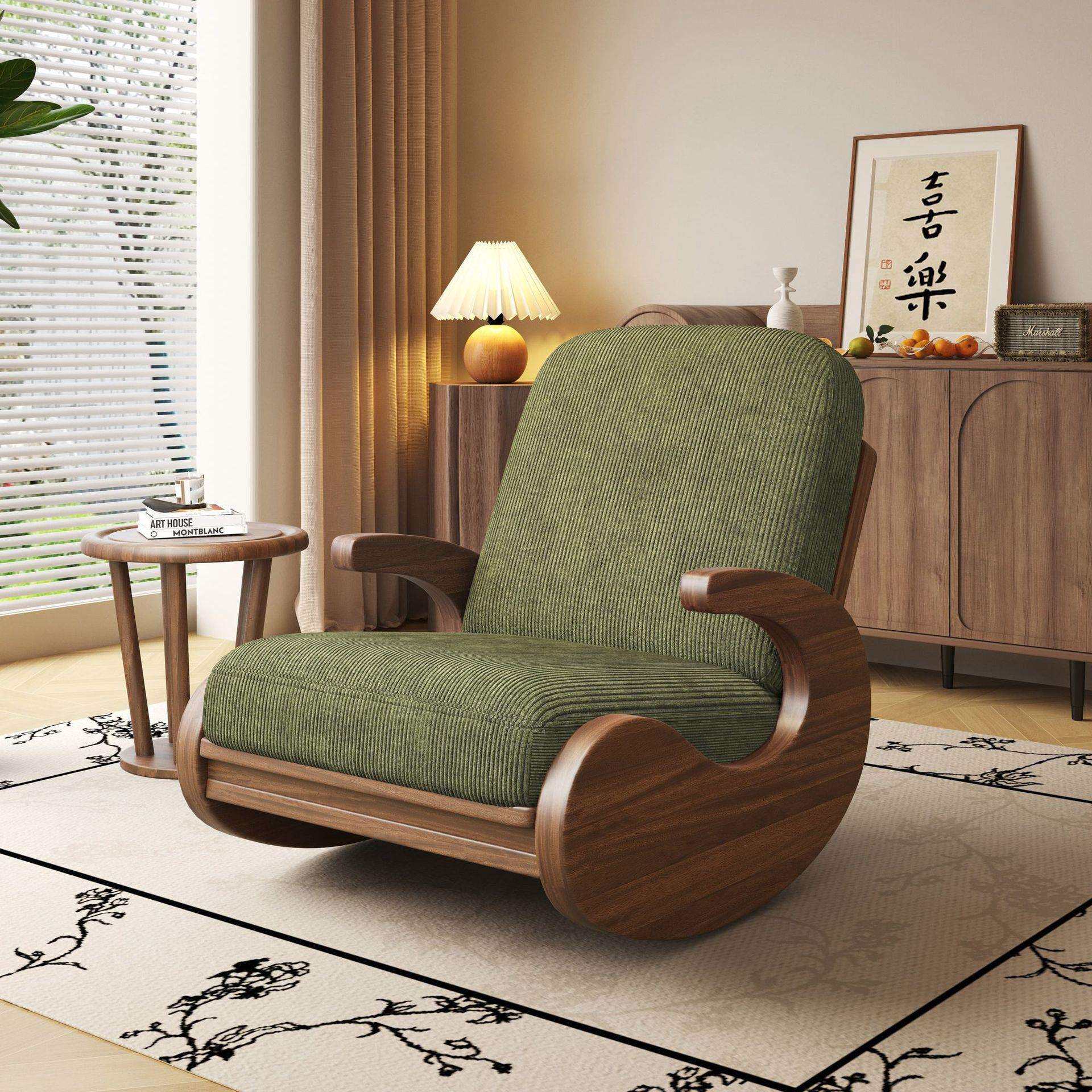 中式实木摇椅单人摇摇椅阳台卧室脚踏休闲躺椅家用拆洗懒人沙发