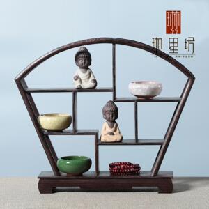 红木工艺品圆形摆件实木红木工艺品多宝阁展示架微型木质小博古架