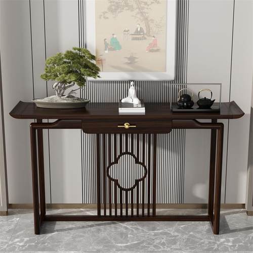 新中式乌金木玄关桌隔断靠墙门厅条案入户门玄关柜玄关台实木家具