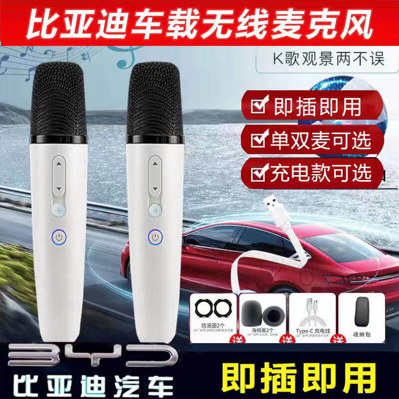 小鹏汽车专用无线麦克风 车载USB连接K歌双话筒 可换电池白色款适