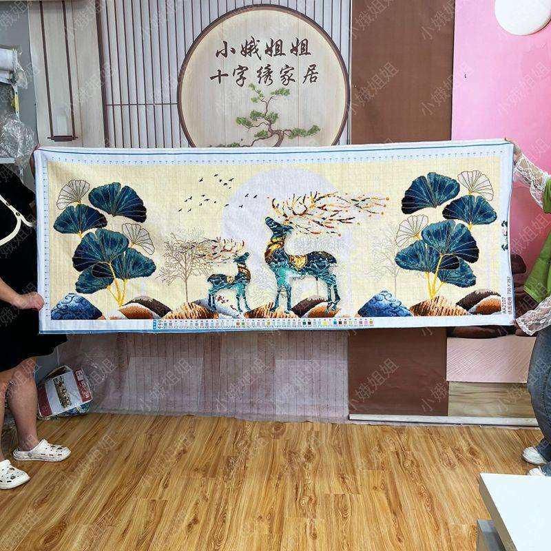 麋鹿十字绣成品不带框纯手工出售已绣好2025新款适合客厅高端大气