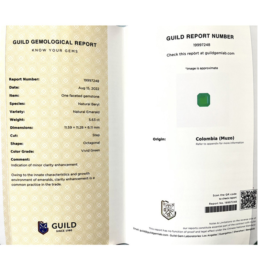 guild证书5.63ct哥伦比亚木佐祖母绿戒指吊坠双用款18k镶钻43824