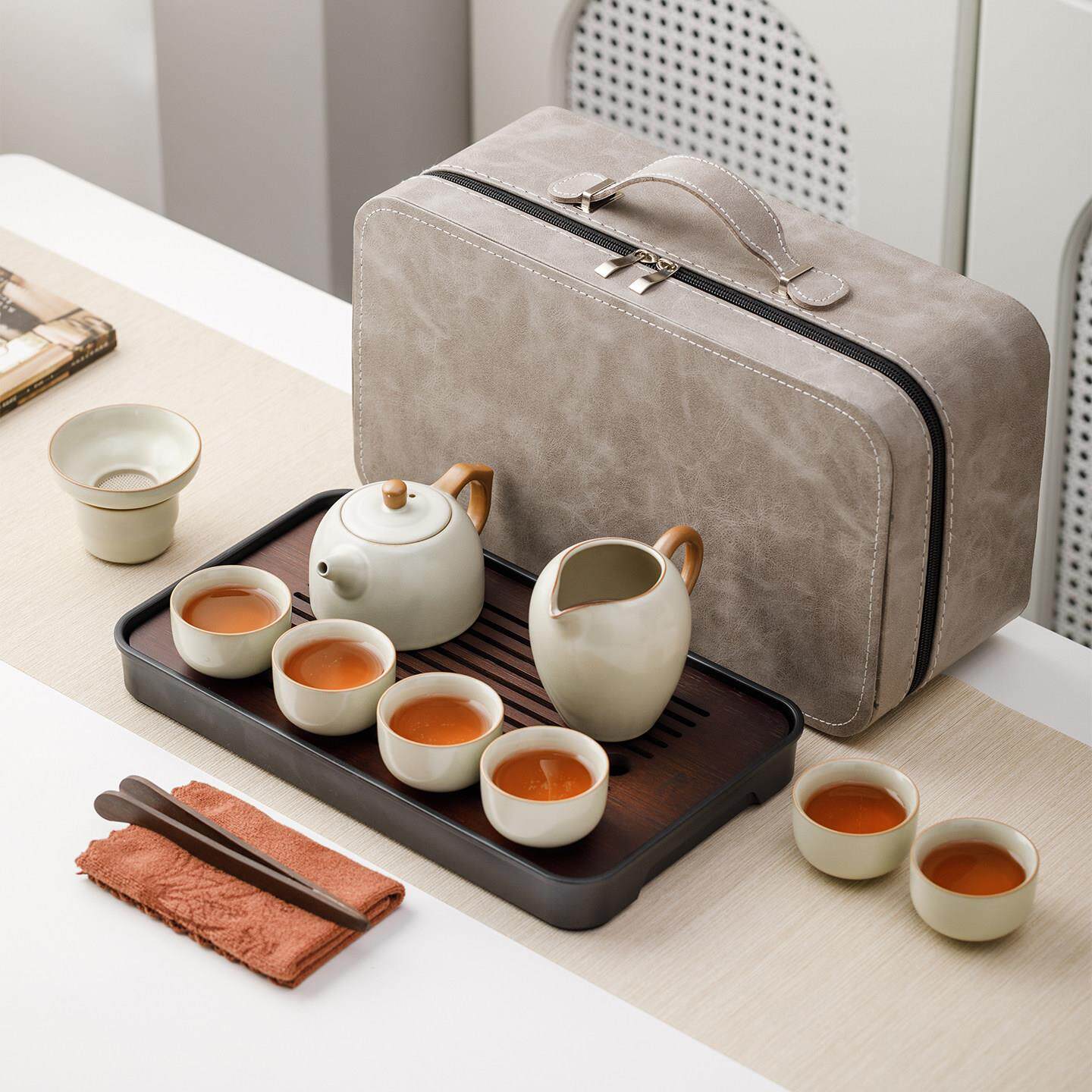 汝窑旅行茶具套装家用功夫户外便携式喝茶2026新款盖碗茶杯泡茶壶
