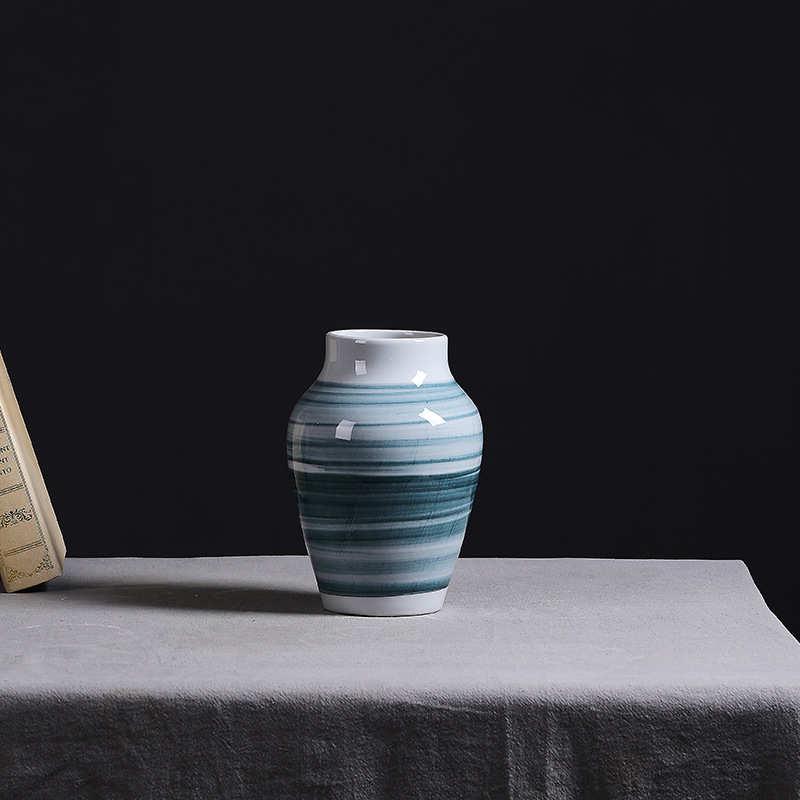 现代陶瓷花瓶摆件 简约手绘客厅玄关电视柜装饰储物工艺品可批发