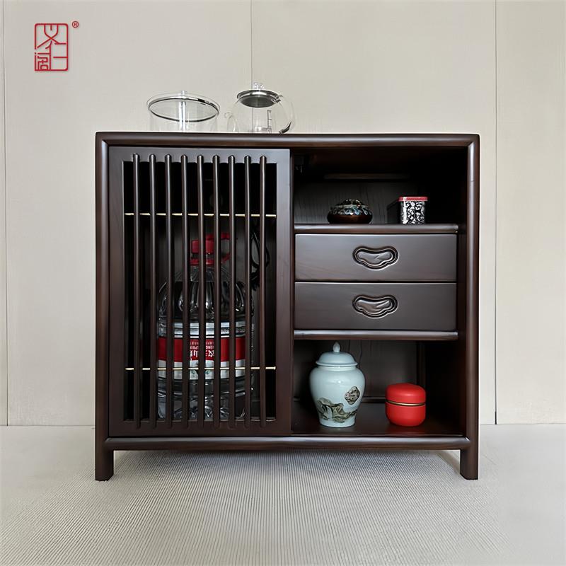 义仁阁新中式实木家用茶水柜边几阳台移动小茶台桌功夫茶烧水一体