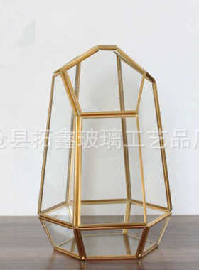 金色铜边多面体玻璃花器园艺玻璃美式工艺品 苔藓玻璃罩定 做批发
