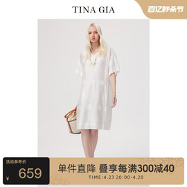 tinagia天纳吉儿夏季大波，点图案宽松v领短袖连衣裙女装裙子