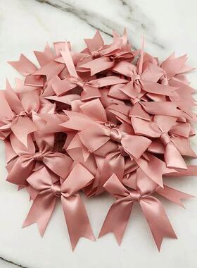 (50 Pcs/pack) 85*85mm Fresh Pink Ribbon Bows Small Size Sati