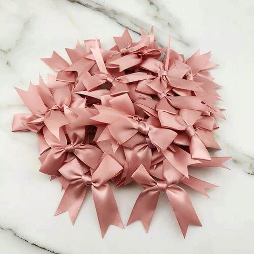 (50 Pcs/pack) 85*85mm Fresh Pink Ribbon Bows Small Size Sati