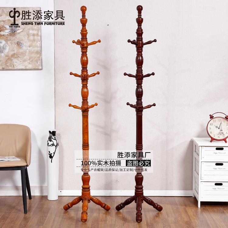 胜添家具生产东北白蜡木小款三层落地家里挂衣架衣帽架
