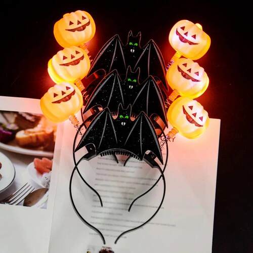 3PCS Funny Pumpkin Headband LED Bat Wing Cosplay Hair Hoop C