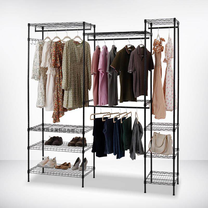川井卧室经济型连排组合衣橱可调节步入式黑色喷粉大尺寸衣橱衣架