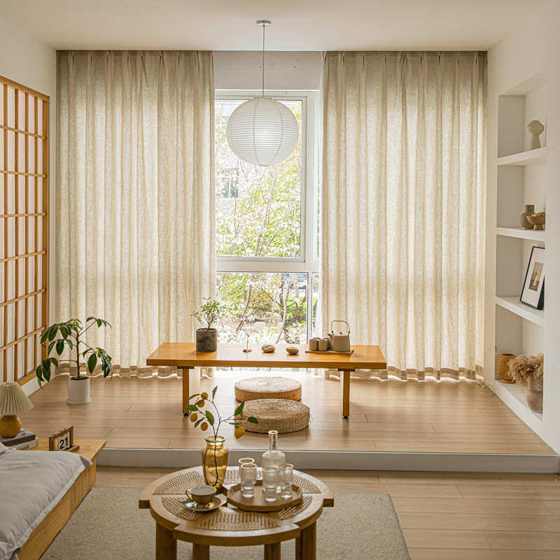 日系纯亚麻布透光不透人原木风窗帘禅意茶室客厅阳台窗帘成品,居家布艺,成品窗帘,淘宝优惠券,粉丝福利购,淘宝优惠卷
