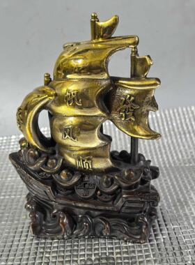 仿古纯铜一帆风顺帆船工艺品摆件开业家居客厅龙船乘风破浪