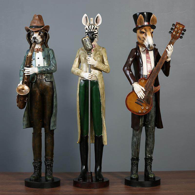 美式乡村树脂大号落地乐队动物软装摆件树脂家居客厅装饰橱窗工艺
