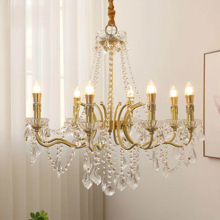 法式轻奢欧式全铜水晶吊灯 美式欧式别墅客厅餐厅卧室轻奢灯具6头
