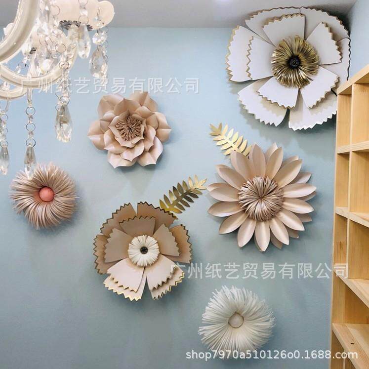 6朵立体纸花平底玫瑰成品婚房婚礼道具 纸花橱窗装饰用品手工大花