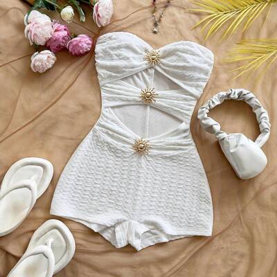 Women Sleeveless Knit Backless Halter Jumpsuit Shorts Summer