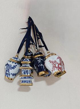 景德镇陶瓷金圣诞饰品礼品车载装饰挂件迷你青花瓷瓶吊坠风铃摆件