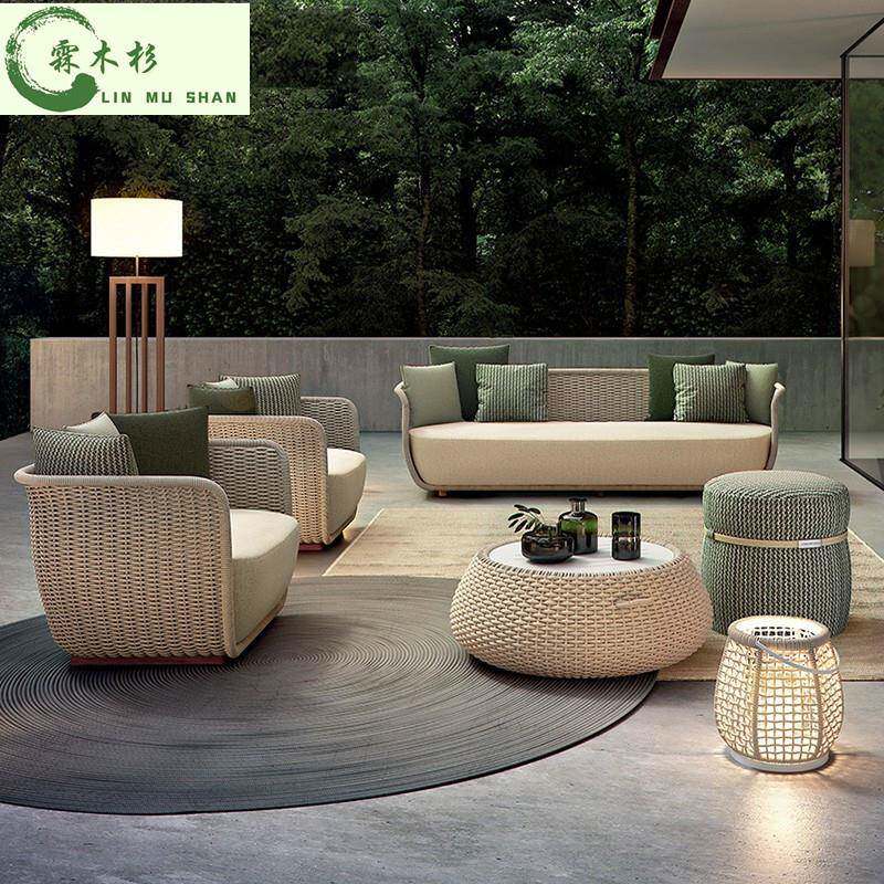 北欧户外沙发藤编庭院露天阳光房阳台防水防晒藤艺休闲客厅沙发椅