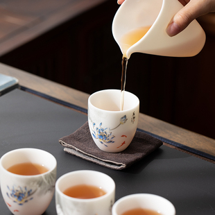 陶艺公社一品青莲品茗杯羊脂玉瓷家用办公高端主人杯白瓷茶杯套装