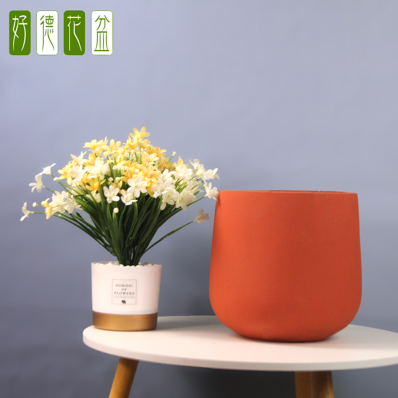 户外花盆北欧圆形水泥花盆种菜盆花箱客厅阳台室外绿植盆小号镁泥