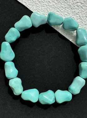 天然原矿高瓷绿松石随行原石手链 男女款单圈手串尺寸约13×9.5mm