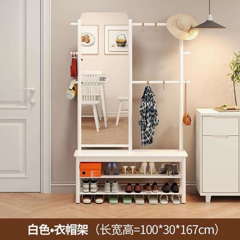 实木换鞋凳带穿衣镜衣架家用入户门口鞋架衣帽架多功能一体挂衣架