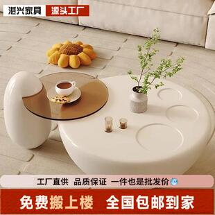 奶油风圆形猫爪茶几现代简约客厅小户型网红创意设计感玻璃小茶几