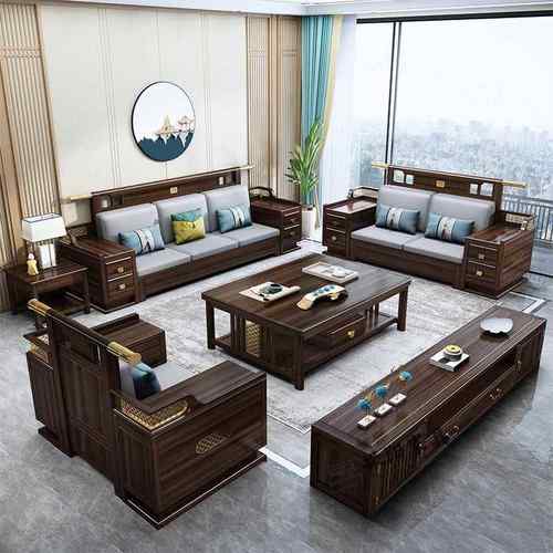 新中式乌金木实木沙发组合贵妃冬季两用储物大小户型客厅榫卯工艺