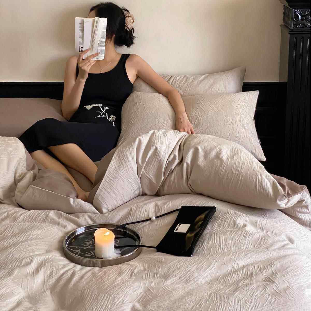 棉月岛弥生丨气全A类色空大提花磨毛织加厚un四件套60s纯棉亲肤被