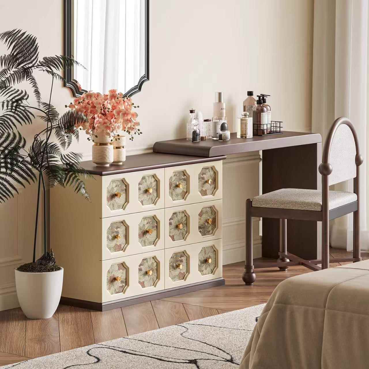 新中式梳妆台现代简约实木梳妆台可伸缩化妆台卧室格调化妆桌收纳