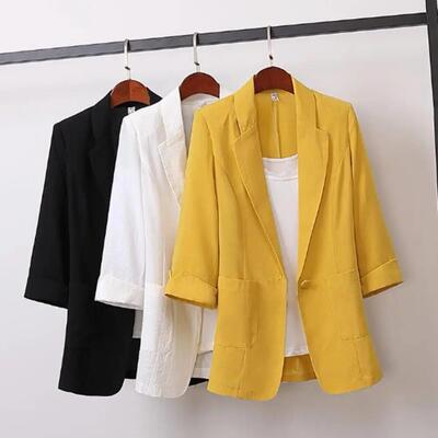 Spring Summer Thin Fashion Blazer Long Sleeve Turndown Colla