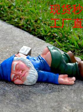 跨境新款 醉酒矮人趴地睡觉庭院树脂装饰摆件 创意园林醉酒矮人