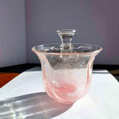 现货新款粉色盖碗茶杯玻璃泡茶碗家用水晶茶具高颜值盖碗礼盒