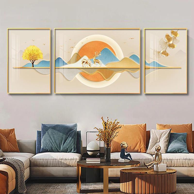 定做背靠金画山客厅装饰挂沙背景新墙画大款现代轻发奢山水壁画气