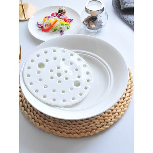 陶瓷饺子盘双层沥水盘水果盘子水饺专用盘骨瓷带沥水带屉大号分格