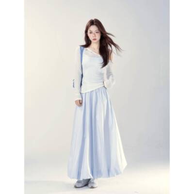 一颗小野莓蓝色花苞半身裙女2026年夏季新款修身高腰显瘦气质长裙