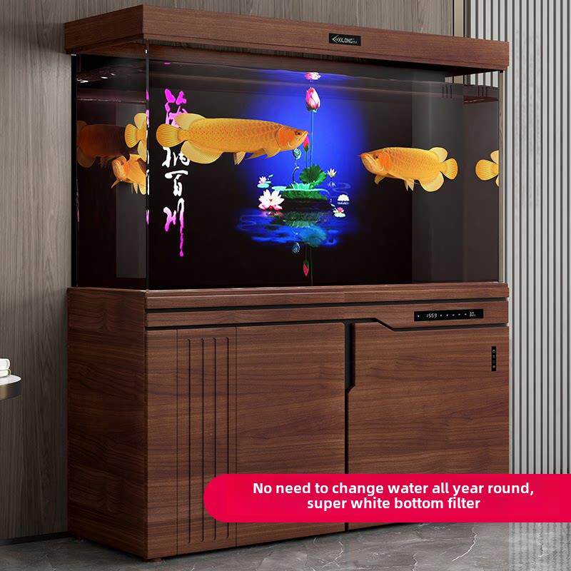鱼缸鱼缸大底过滤器生态水免换家居客厅落地式过滤器隔断屏超白玻