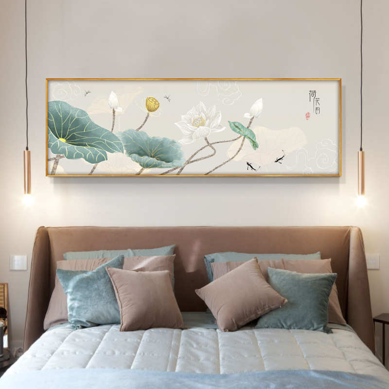 现代简约荷花装饰画卧室床头挂画新中式客厅沙发背景墙画餐厅壁画