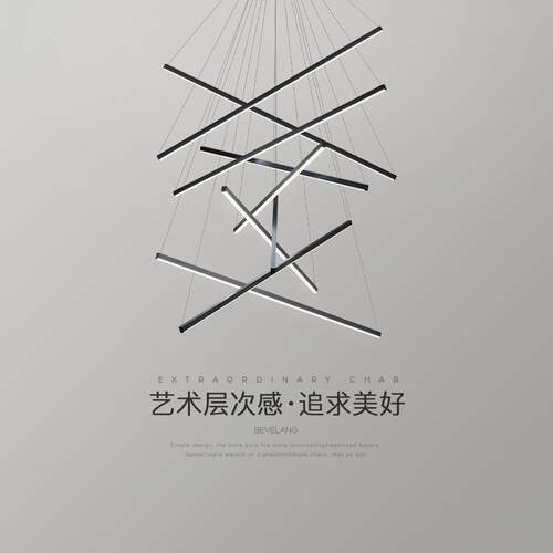 楼梯吊灯北欧现代简约别墅复式楼led线条灯个性创意餐厅房间灯饰