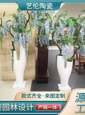 简约纯色树杈组合玻璃钢落地大花瓶干花花插花器开业婚庆创意摆件