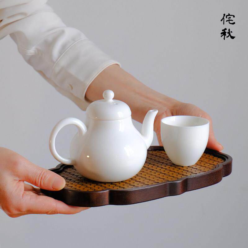 中式小梨壶小号思亭壶陶瓷手工杏白小品壶白色泡茶壶带过滤壶茶道